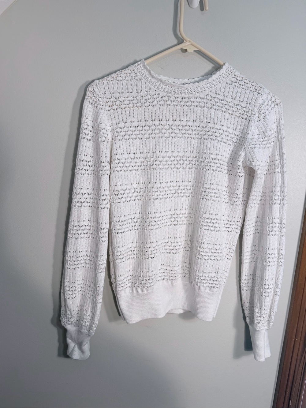 LOFT White Open-Weave Crewneck Sweater Size Small